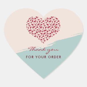 Red Floral Heart Elegant Vielen Dank Herz-Aufkleber