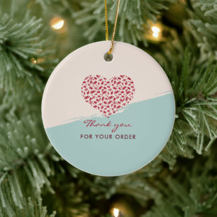 Red Floral Heart Elegant Vielen Dank Keramik Ornament