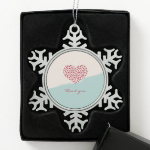 Red Floral Heart Elegant Vielen Dank Schneeflocken Zinn-Ornament
