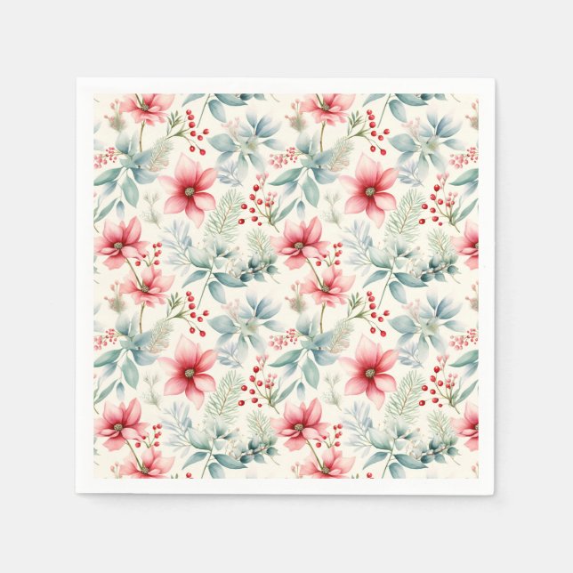 Red Floral Holiday Napkin Serviette (Vorderseite)