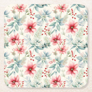 Red Floral Holiday Paper Untersetzer