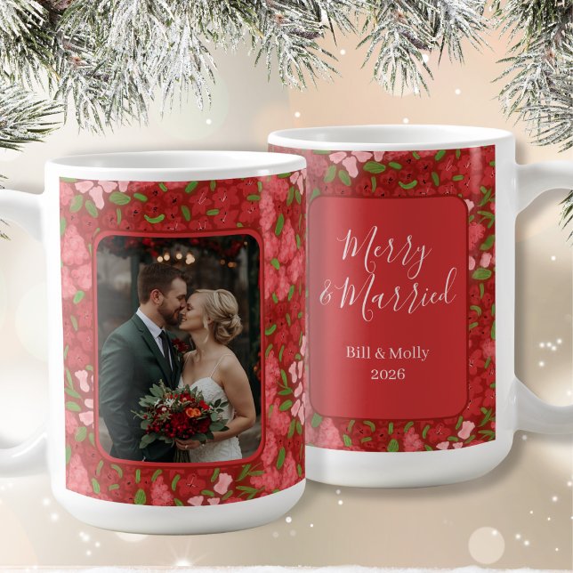 Red Floral Holiday Personalisiertes Foto Kaffee Ta Kaffeetasse (Red Floral Photo Coffee Mug)