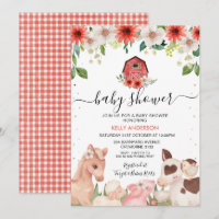 Red Floral Karierte Landtiere Kinderdusche