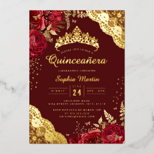 Red Floral Lace Quinceanera Folieneinladung