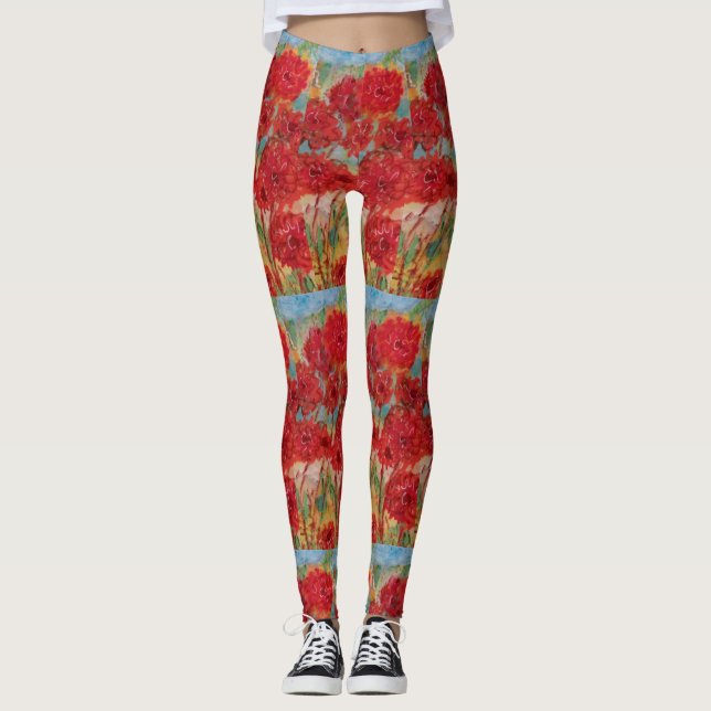 Red Floral Leggings (Vorderseite)
