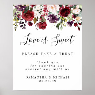 Red Floral Liebe ist Sweet Wedding Dessert Bar Sig Poster