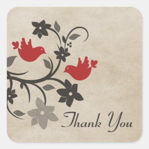 Red Floral Lovebirds Danke Stickers