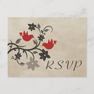 Red Floral Lovebirds UAWG Postcard Einladungspostkarte
