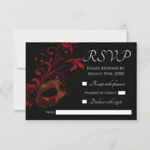 Red Floral Mask Wedding RSVP-Karte RSVP Karte