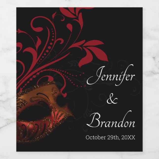 Red Floral Mask Weinetikett (Einzelnes Label)