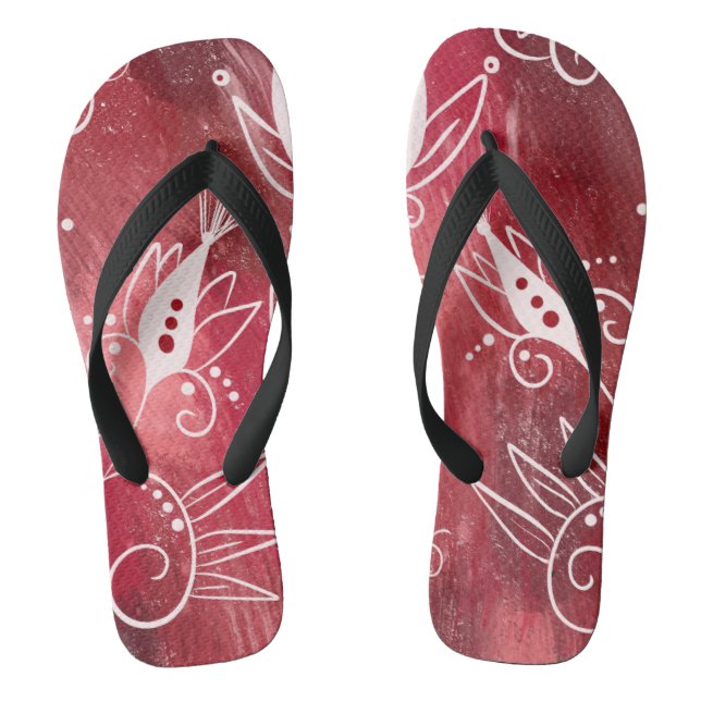 Red Floral Pattern Flip Flops (Fußbett)