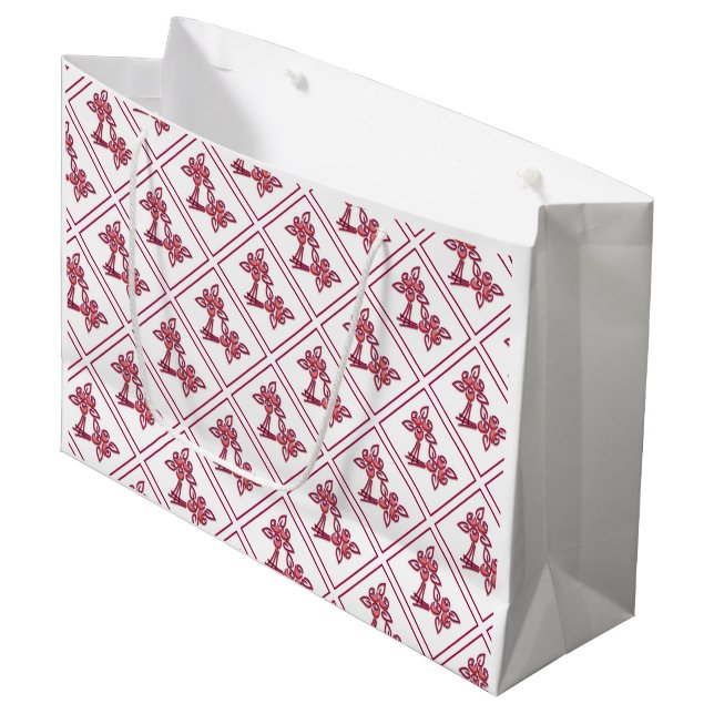 Red Floral Pattern Geschenktasche Große Geschenktüte (Vorderseite Schrägansicht)
