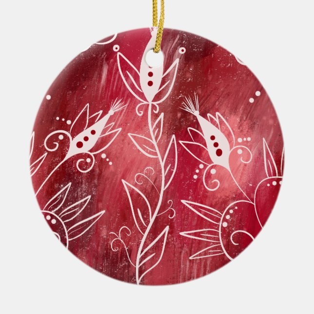 Red Floral Pattern Keramik Ornament (Vorne)