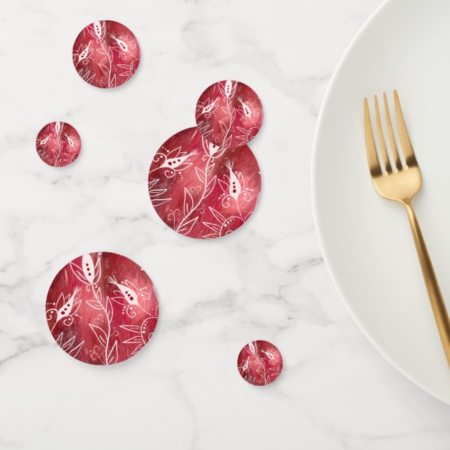 Red Floral Pattern Konfetti (Gruppe)