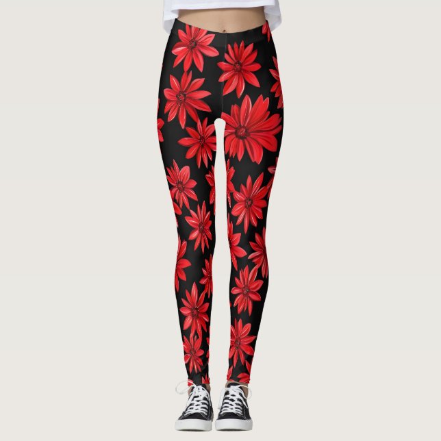 Red Floral Pattern Leggings (Vorderseite)