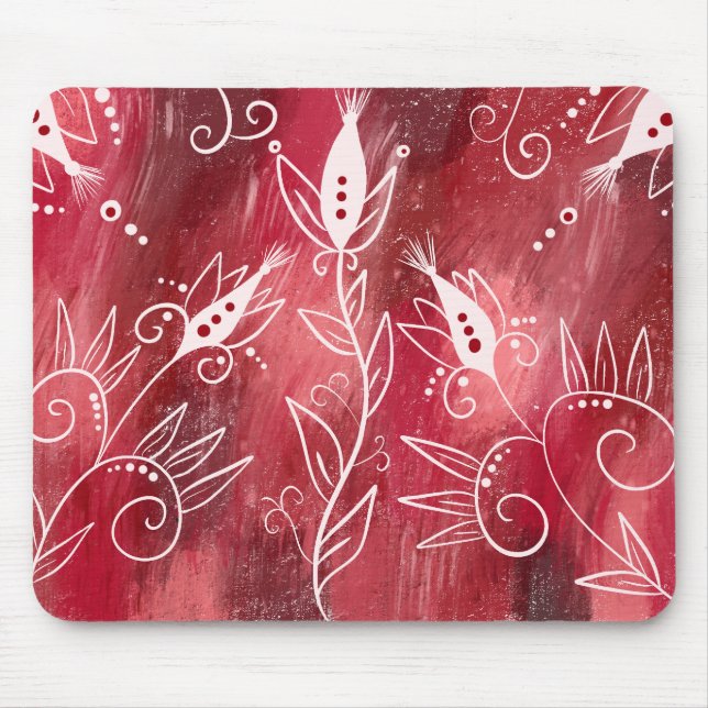 Red Floral Pattern Mousepad (Vorne)