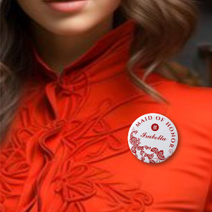Red Floral Peacock Asian Wedding Trauzeugin Button