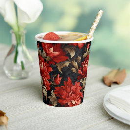 Red Floral Peony Modern Pappbecher