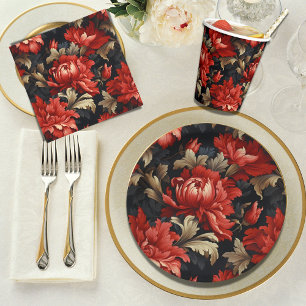Red Floral Peony Serviette