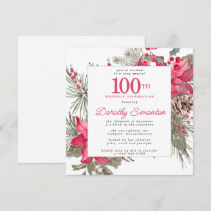 Red Floral Poinsettia 100. Geburtstagsparty Square Einladung