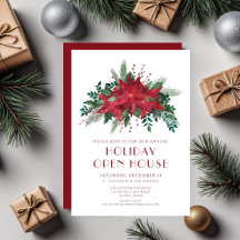 Red Floral Poinsettia Christmas Open House Party