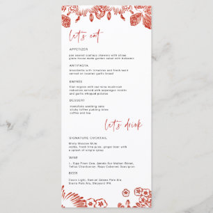 Red Floral Portugal Keramik Hochzeit Menükarte
