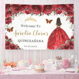 Red Floral Princess Gold Quinceñera Hintergrund Banner