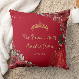 Red Floral Princess Gold Quinceñera Keepake Kissen