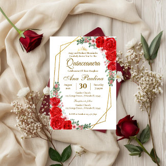 Red Floral Quinceañera Invitation Einladung