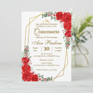 Red Floral Quinceañera Invitation Einladung
