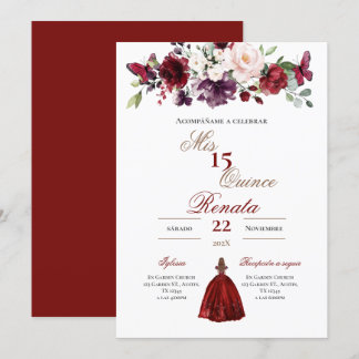 Red Floral Quinceañera Invitation Spanish  Einladung
