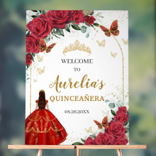 Red Floral Quinceañera Princess Gold Butterfliegen Acrylschild