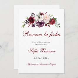 Red Floral Quinceanera Save The Date