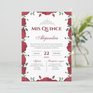 Red Floral Quinceañera Spanish  Einladung