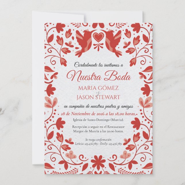 Red Floral Romantic Aesthetic Spanish Wedding Einladung (Vorderseite)