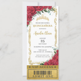 Red Floral Rose Quinceañera Sweet 16 VIP Ticket Einladung