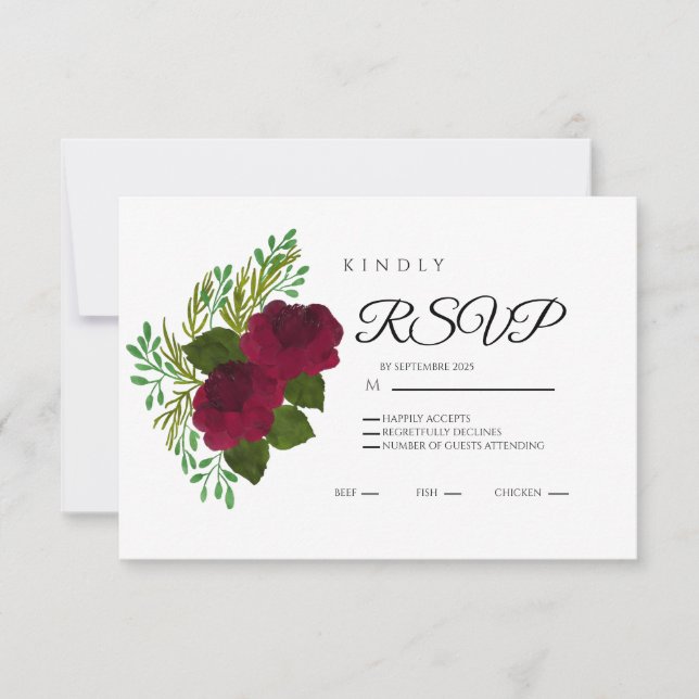 Red Floral RSVP Card – Elegant Wedding Response Karte (Vorderseite)