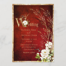 Red Floral Rustic Script Wedding Einladung