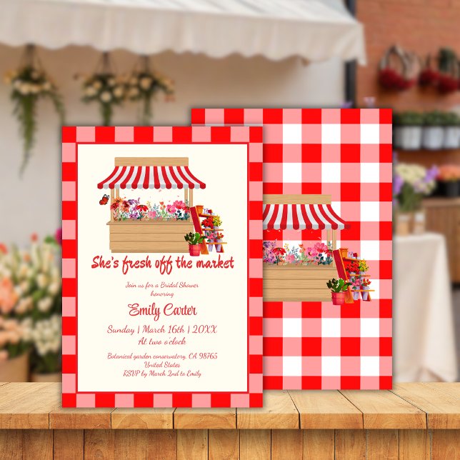 Red Floral She's Fresh of the Market Brautparty Einladung (Von Creator hochgeladen)