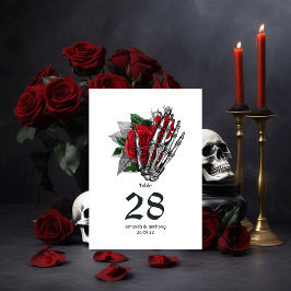 Red Floral Skeleton Gothic Wedding Tischnummer