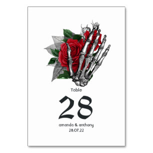 Red Floral Skeleton Gothic Wedding Tischnummer