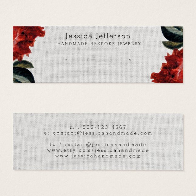 Red Floral Stud Earring Juwelier Small Display Car (Vorne & Hinten)