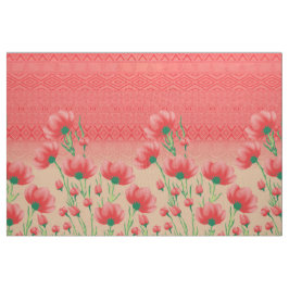 Red Floral Textile | Geometrisches Mohndruck Stoff