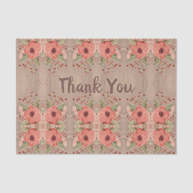 Red Floral Tissue Personalisieren Dankeschön Text Seidenpapier (Vorderseite)