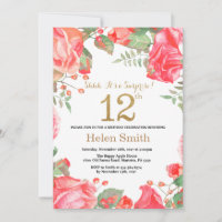 Red Floral Überraschung 12. Geburtstag Gold Glitze