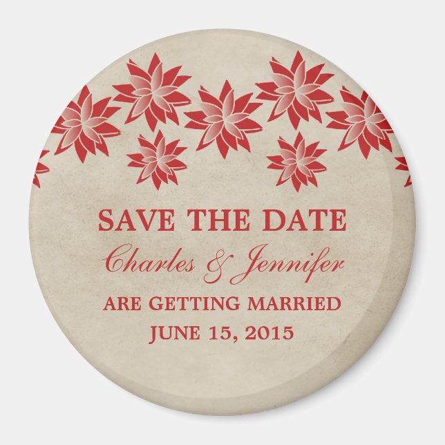 Red Floral Vintag Save the Date Magnet (Vorne)