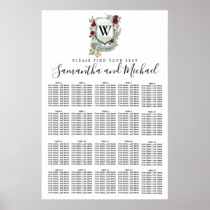 Red Floral Wappen 20-Tisch Hochzeitskarte Poster