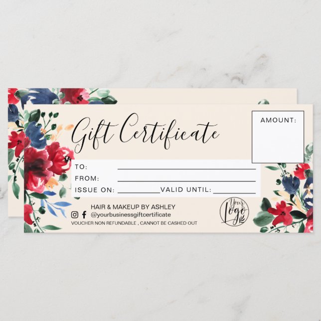 Red floral watercolor gift certificate logo ivory (Vorne/Hinten)