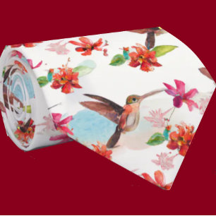 Red Floral Watercolor Hummingbird Blume Neck Tie Krawatte