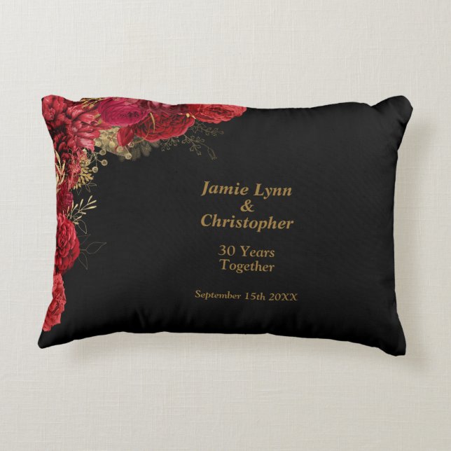 Red Floral Wedding Anniversary Accent Pillow Dekokissen (Rückseite)